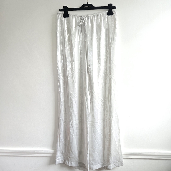 New Zara Shiny Silver Mid Rise Elastic Waist Wide-Leg Pajama Style Pants Medium - Picture 8 of 12